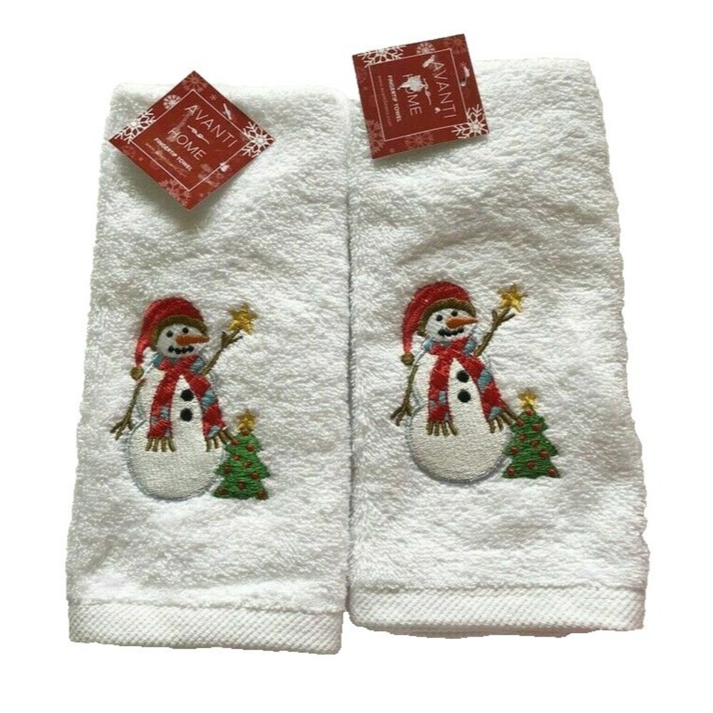 Avanti Christmas Snowman Fingertip Towels Embroidered Bathroom Holiday Set of 2